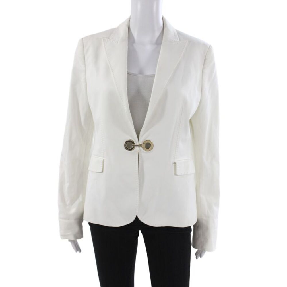 Versace Womens Basic Jacket White 98% Cotton Hook Eye Long Sleeve Size 46